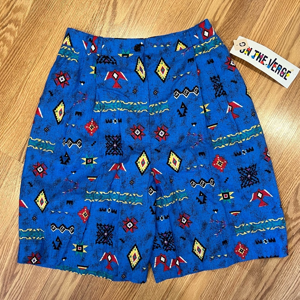 NEW Vintage 80s On the Verge high‎ waisted pleated western print shorts sz 6